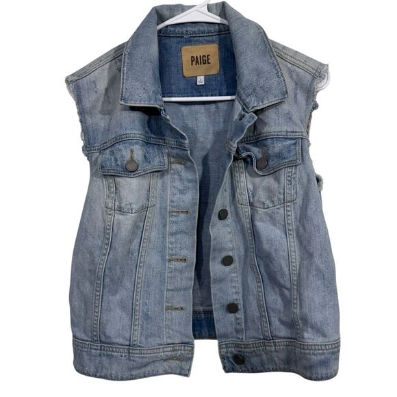 PAIGE Denim Light Wash Distressed Jean Vest - Picture 1 of 5